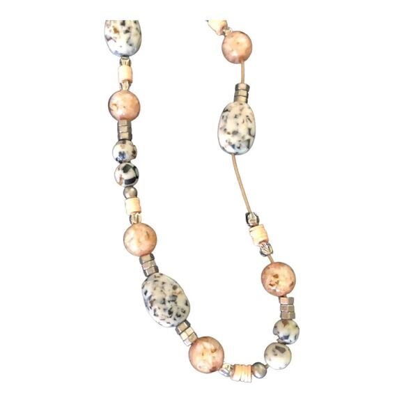 Linda For Chicos Neutral Speckled Multi Shape Beaded Single Strand Necklace - Picture 8 of 11
